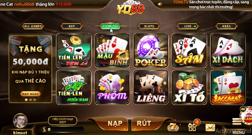 Kho game bài đầy đủ, đa dạng để chơi