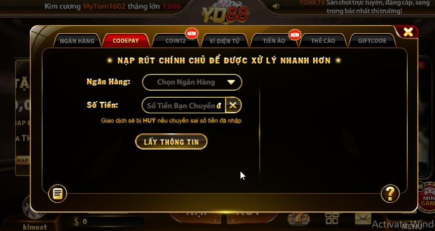 Chính sách nạp rút minh bạch, xử lý nhanh chóng